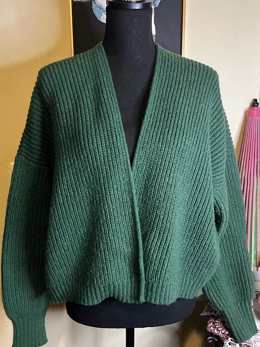 Forest Green Ribbed Women’s Cardigan